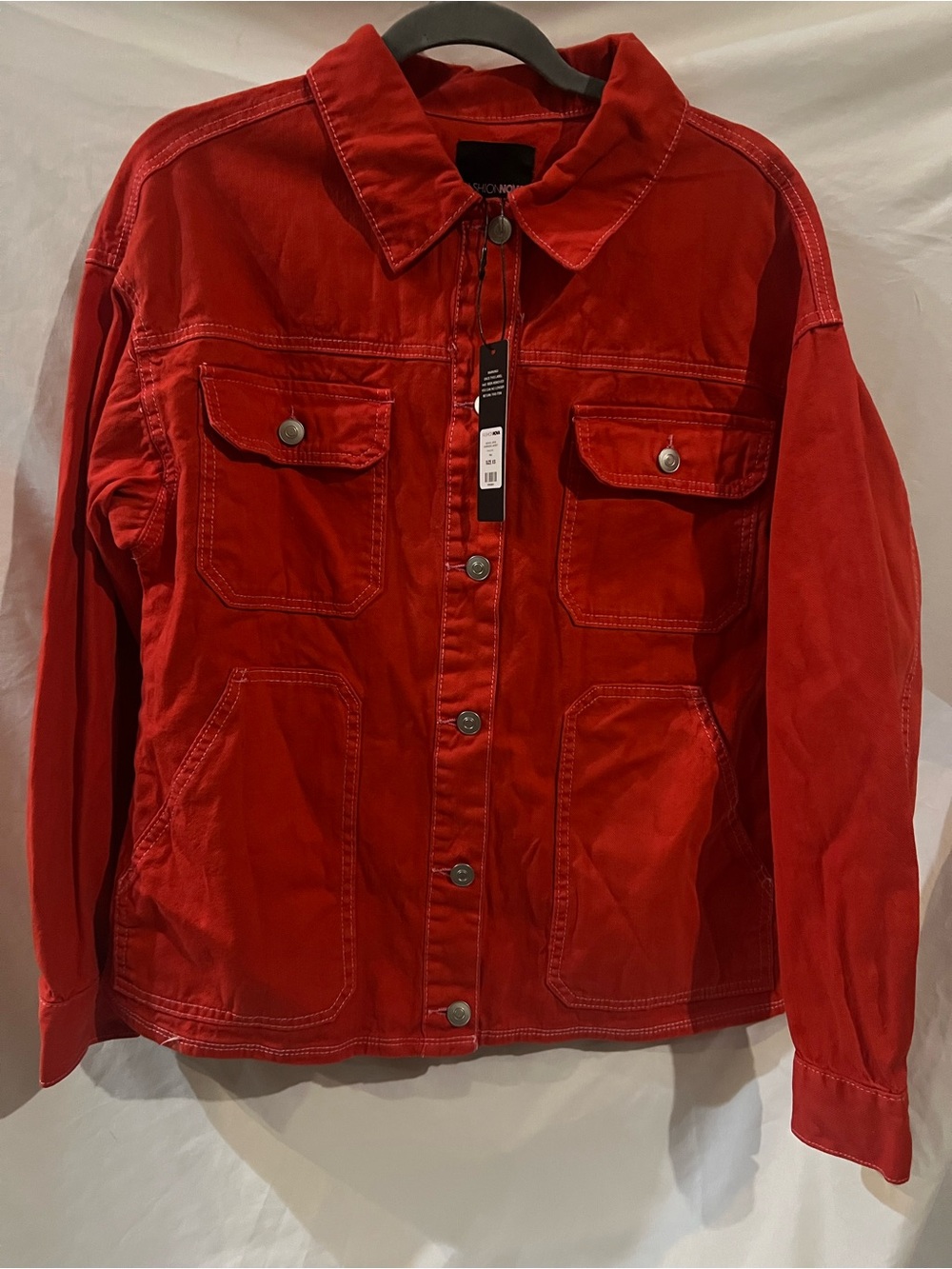 Fashion Nova Red Oversized Button-Front Lightweight Utility Jacket